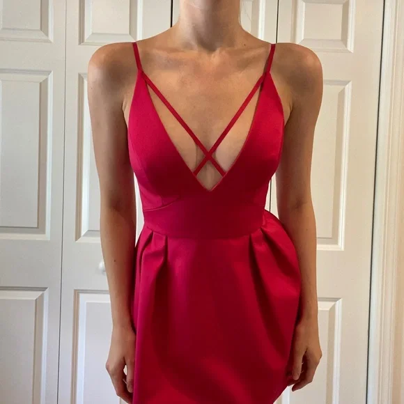 🎀 Barbiecore TopShop Hot Pink Front Cross Mini Dress size 4 💕 - Picture 5 of 14